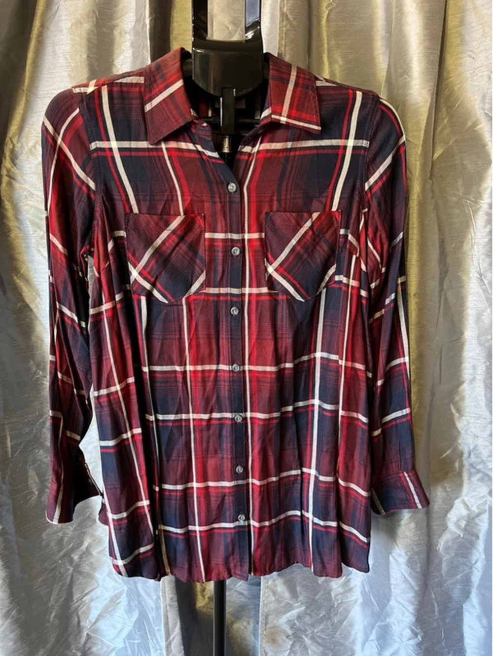Isabel Maternity Sz XS Button Up Plaid Top